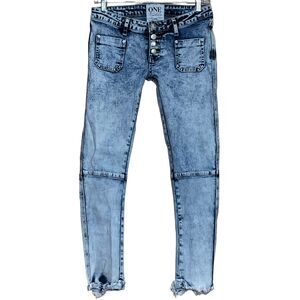 One by One Teaspoon Super Dupers Stretch Jeans Sz 24 Low Rise Frayed Button Fly